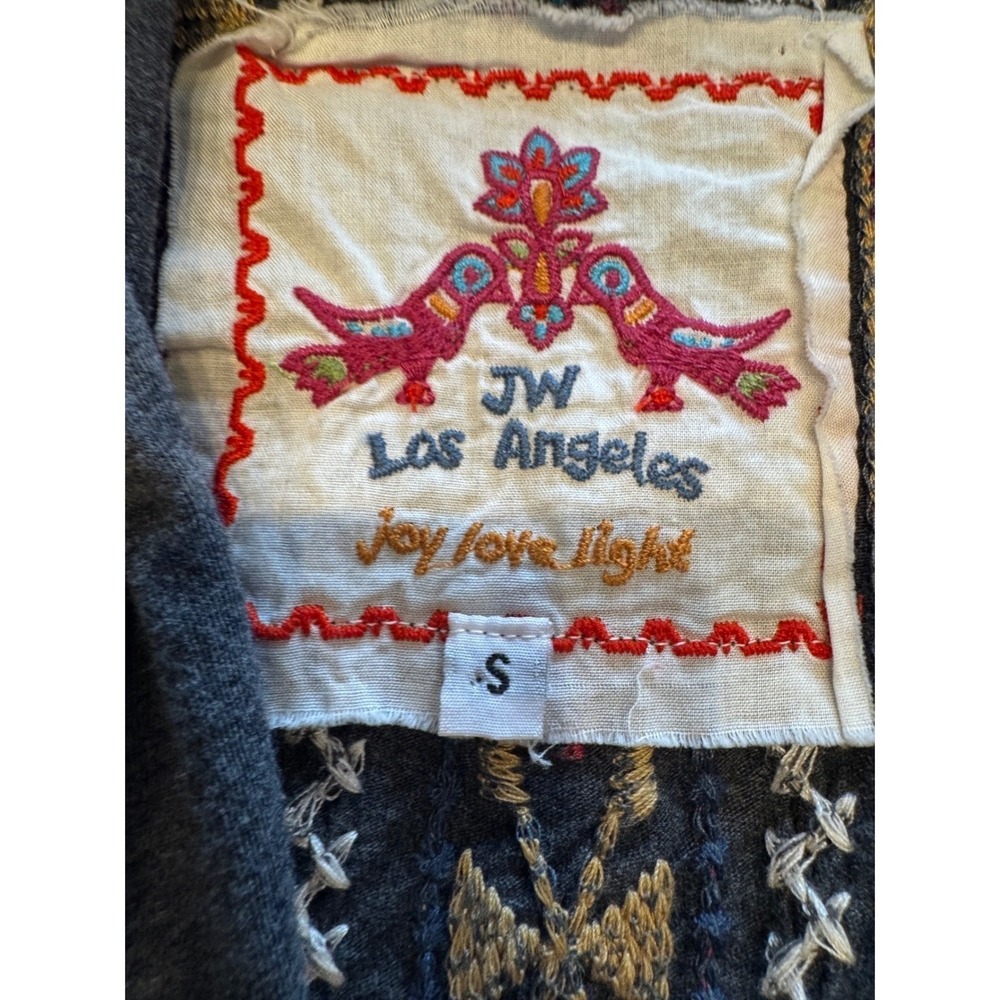 Johnny Was Embroidered Long Duster Cardigan Charcoal Gray Small Boho layering